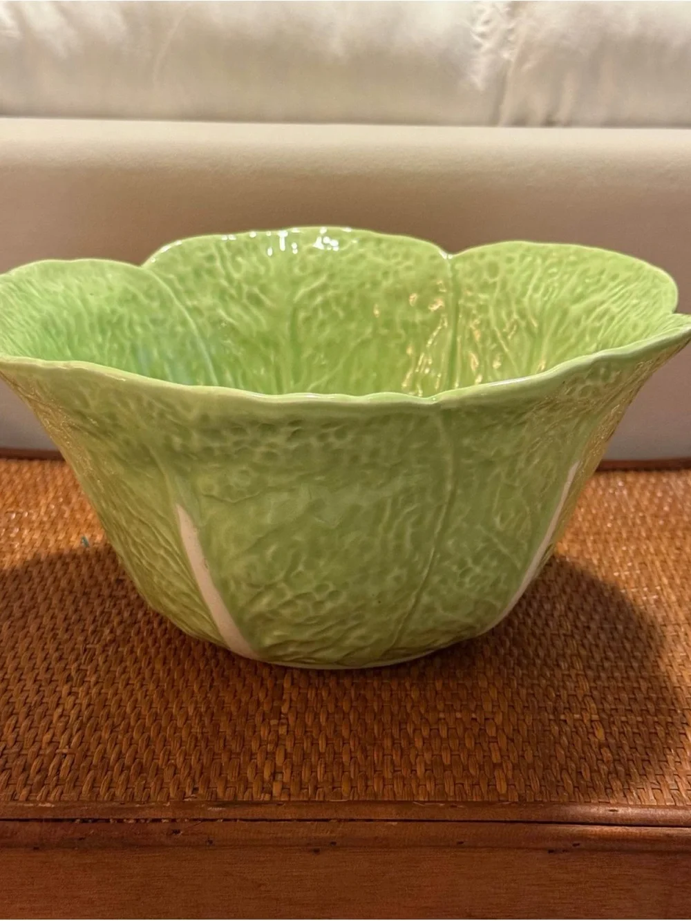 Green Ceramic Scalloped Cabbage Bowl